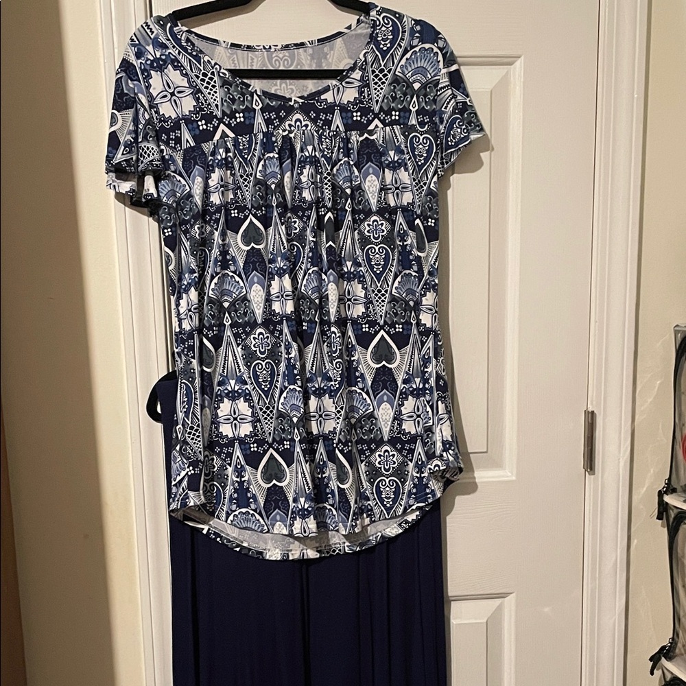 Blue and White Patterned Skirt Set